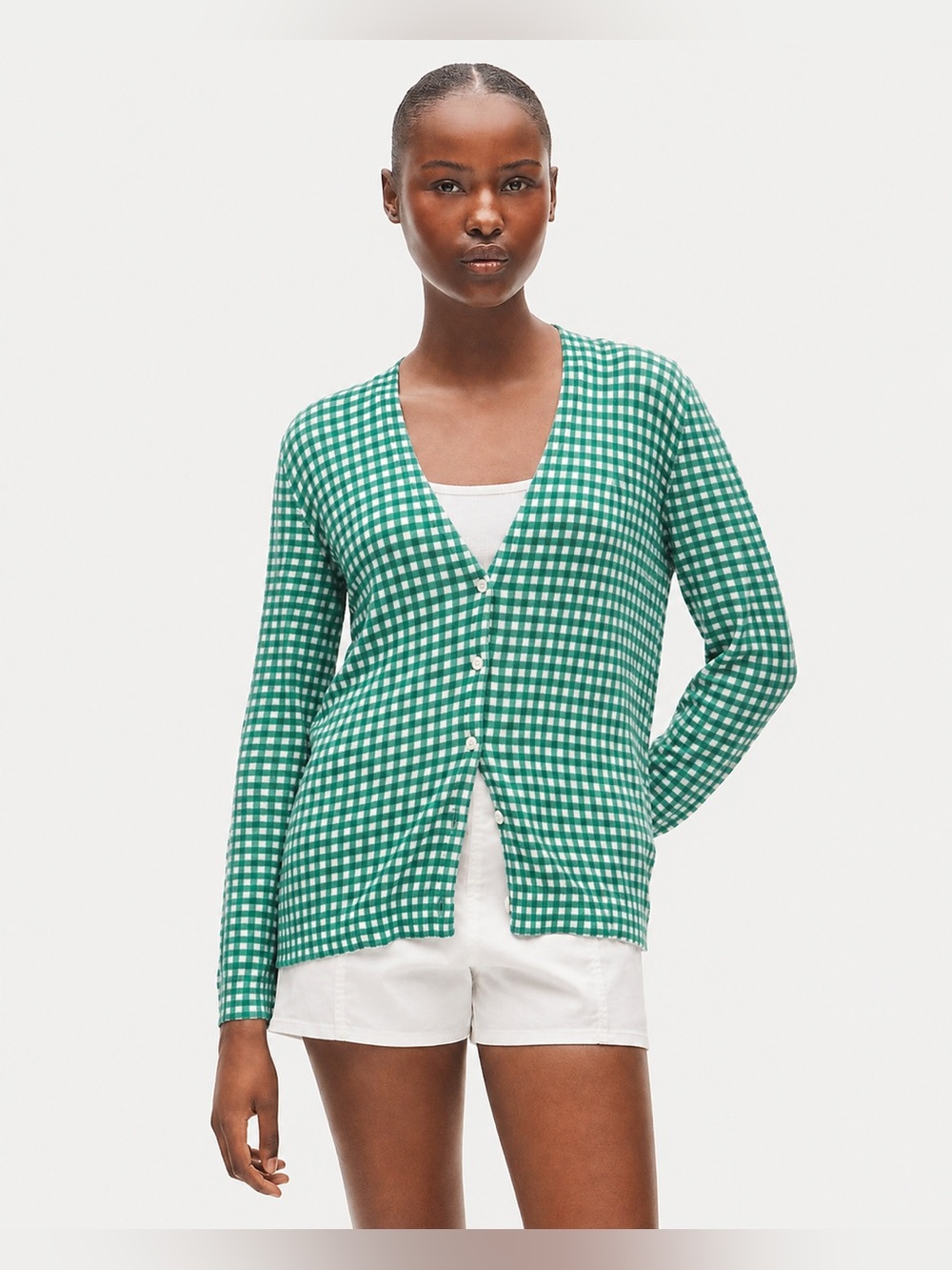 J. Crew Collection Gingham Green White Cardigan Sweater Long Cotton XS 190
